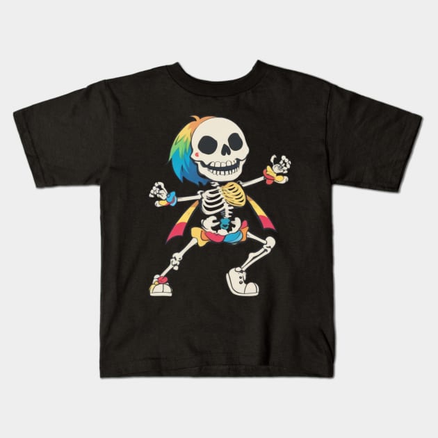 Rainbow dancing skeleton Kids T-Shirt by Majkel&Majkel